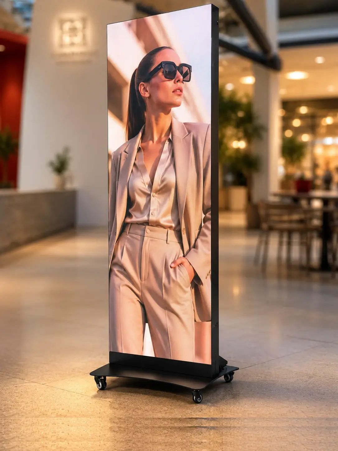 Tótem LED móvil instalado en un local comercial
