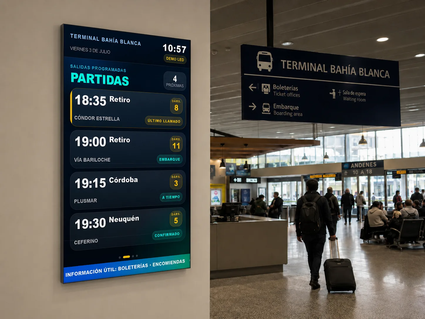 Poster LED de pared con información de servicios