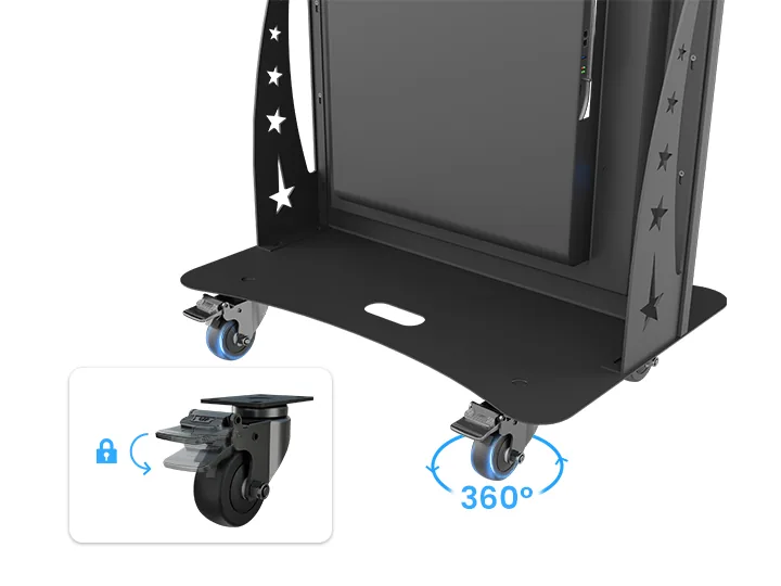 Detalle de las ruedas giratorias del Tótem LED